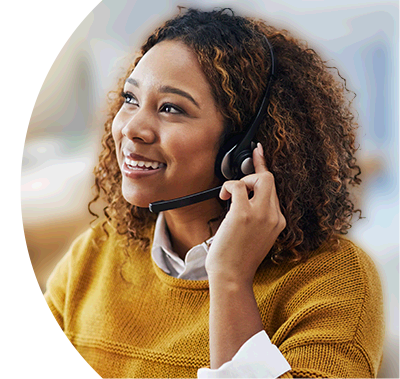 Customer service representative with headset