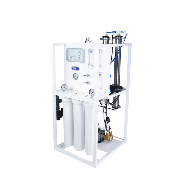 Commercial mid-flow reverse osmosis system on a frame