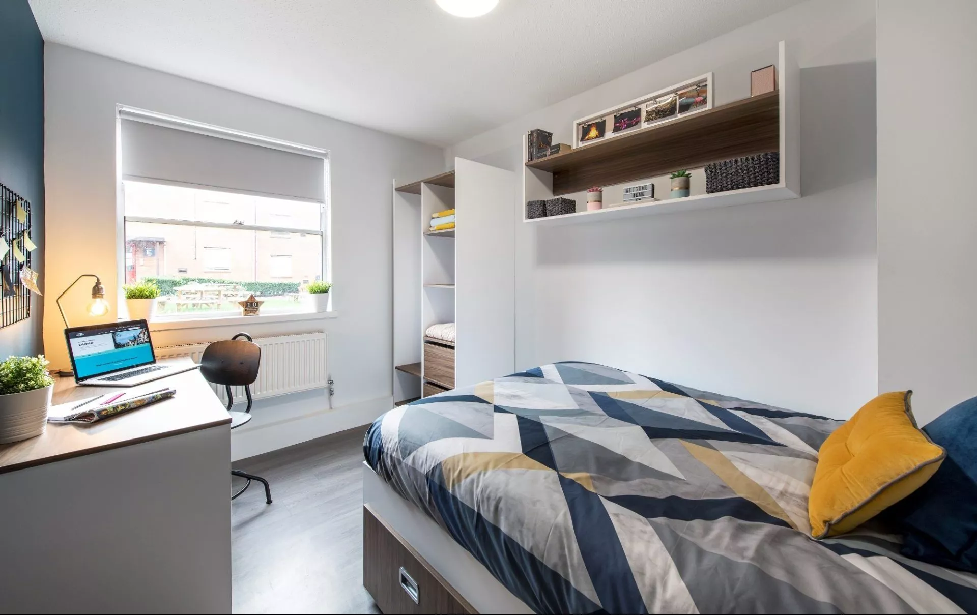 Inside a bedroom in student accommodation