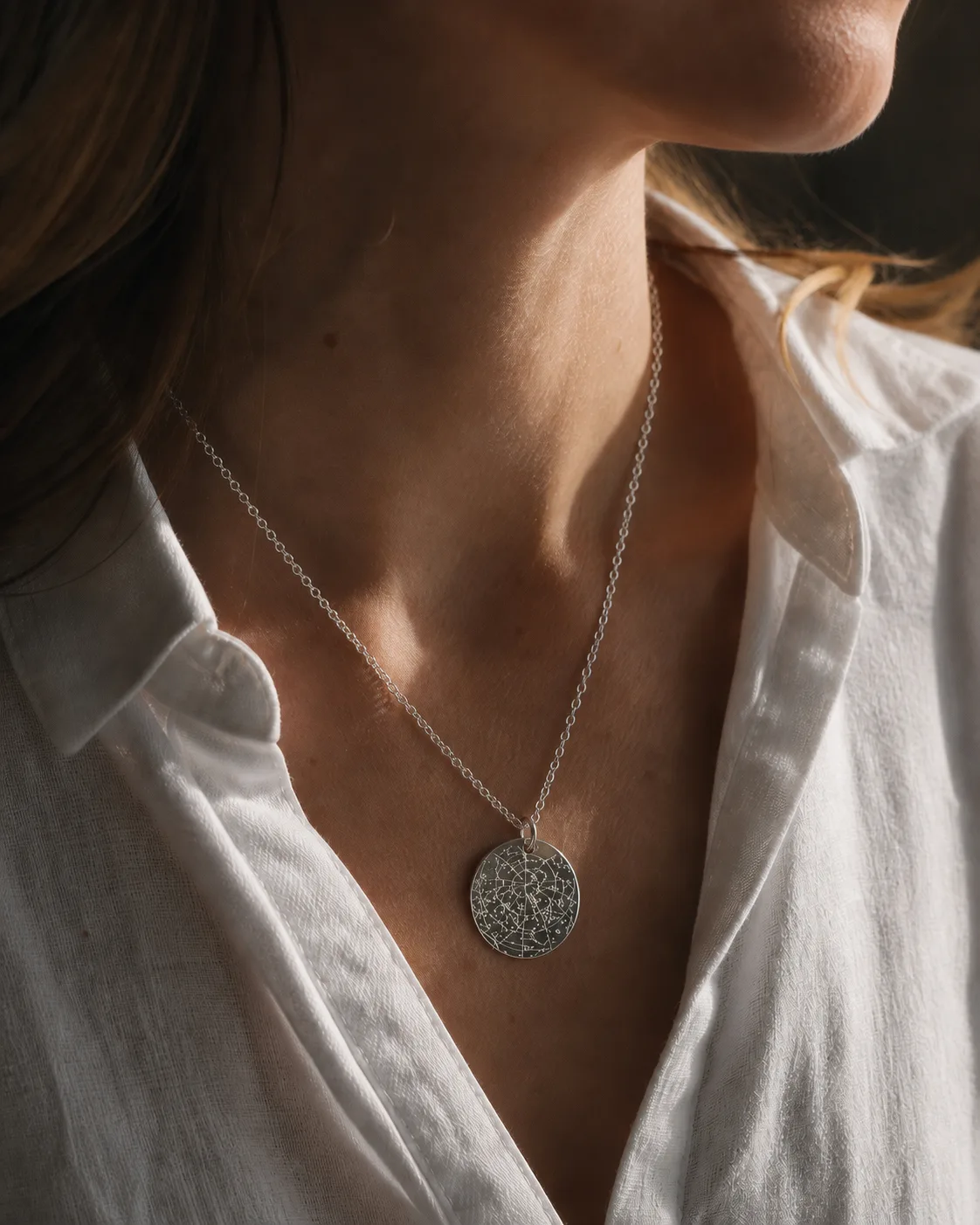 Engraved star map necklace