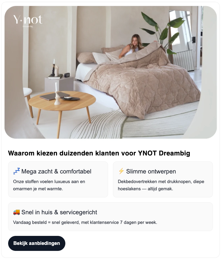 YNOT Dreambig aanbiedingen banner