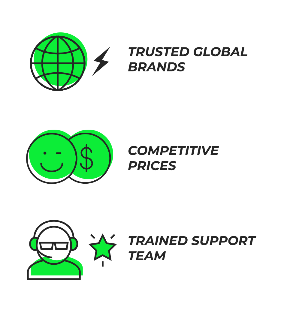 trusted global brands, competitive prices, trained support