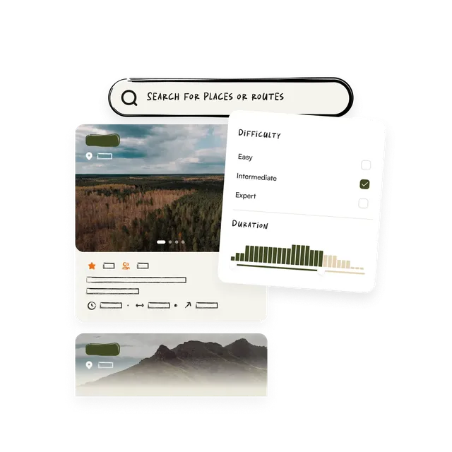 Searching for routes in komoot, filtered by difficulty and duration