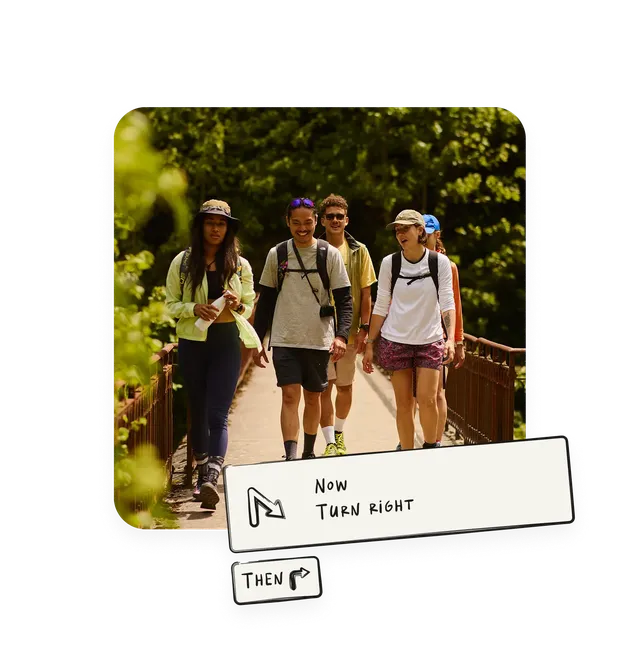 Hikers following turn-by-turn voice navigation