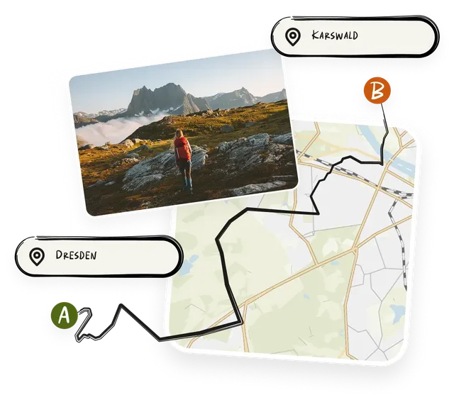 A komoot route planned on the map from start to finish