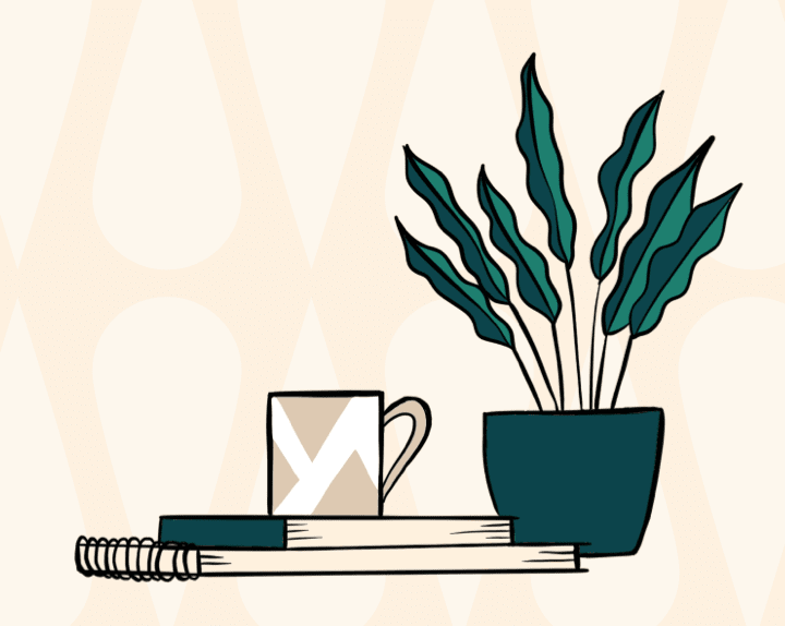 coffee mug and plant illustration
