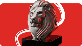 1Red mascot — lion bust on obsidian with a single red rim-light