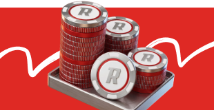 1Red bonuses — stacked red welcome-bonus chips on an engineered metal tray