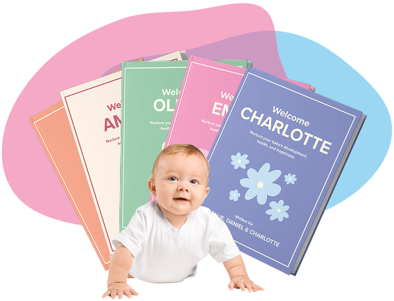 Open book showing illustration of a mom and her baby