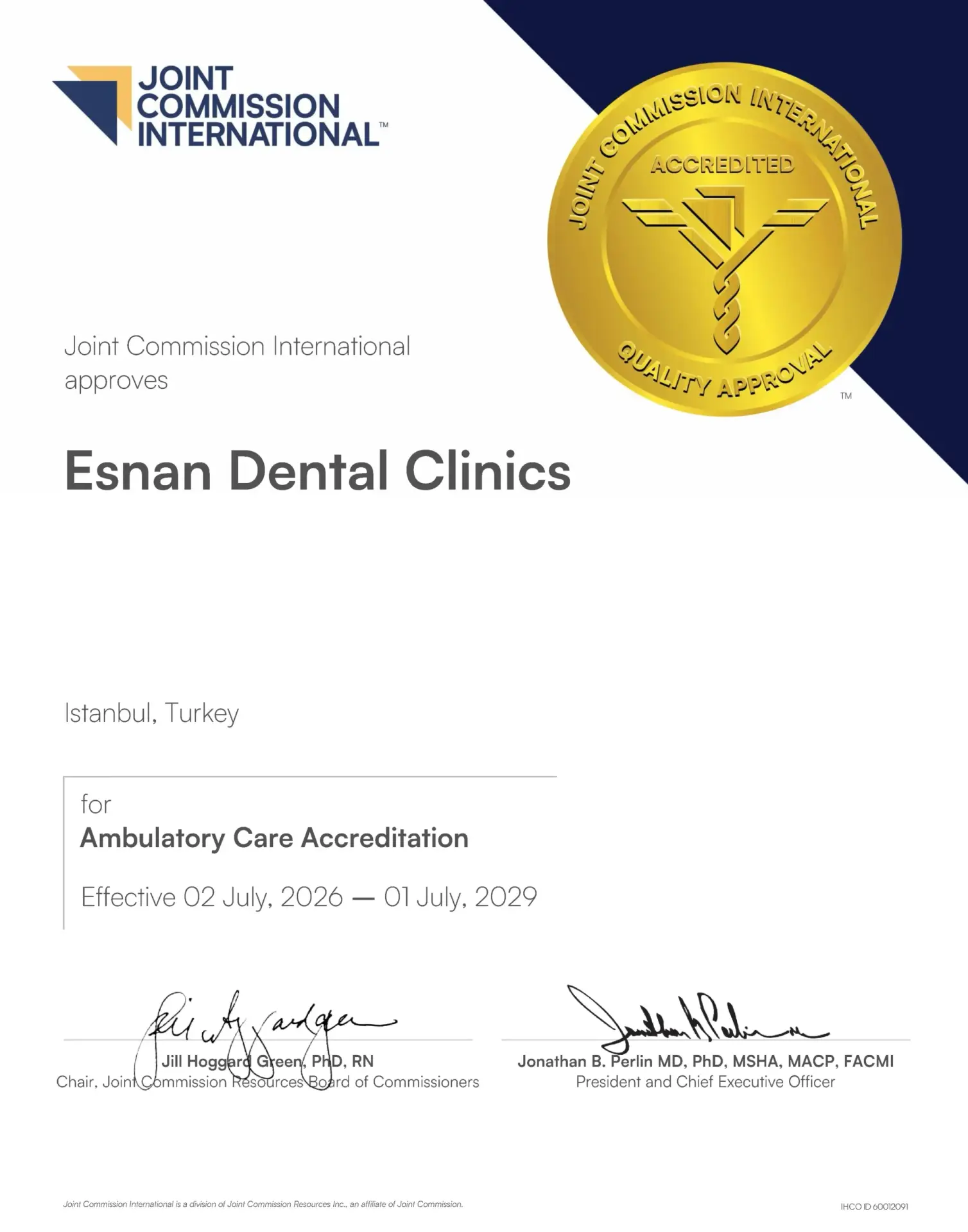 Esnan Dental Clinics Skyland Joint Commission International JCI accreditation