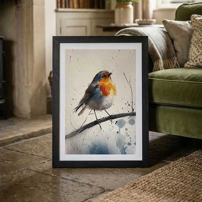 Watercolour robin wall art print