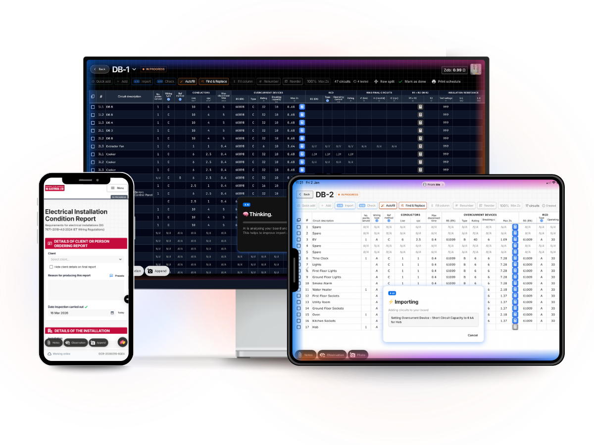 Tradecert electrical certification software across mobile, tablet and desktop