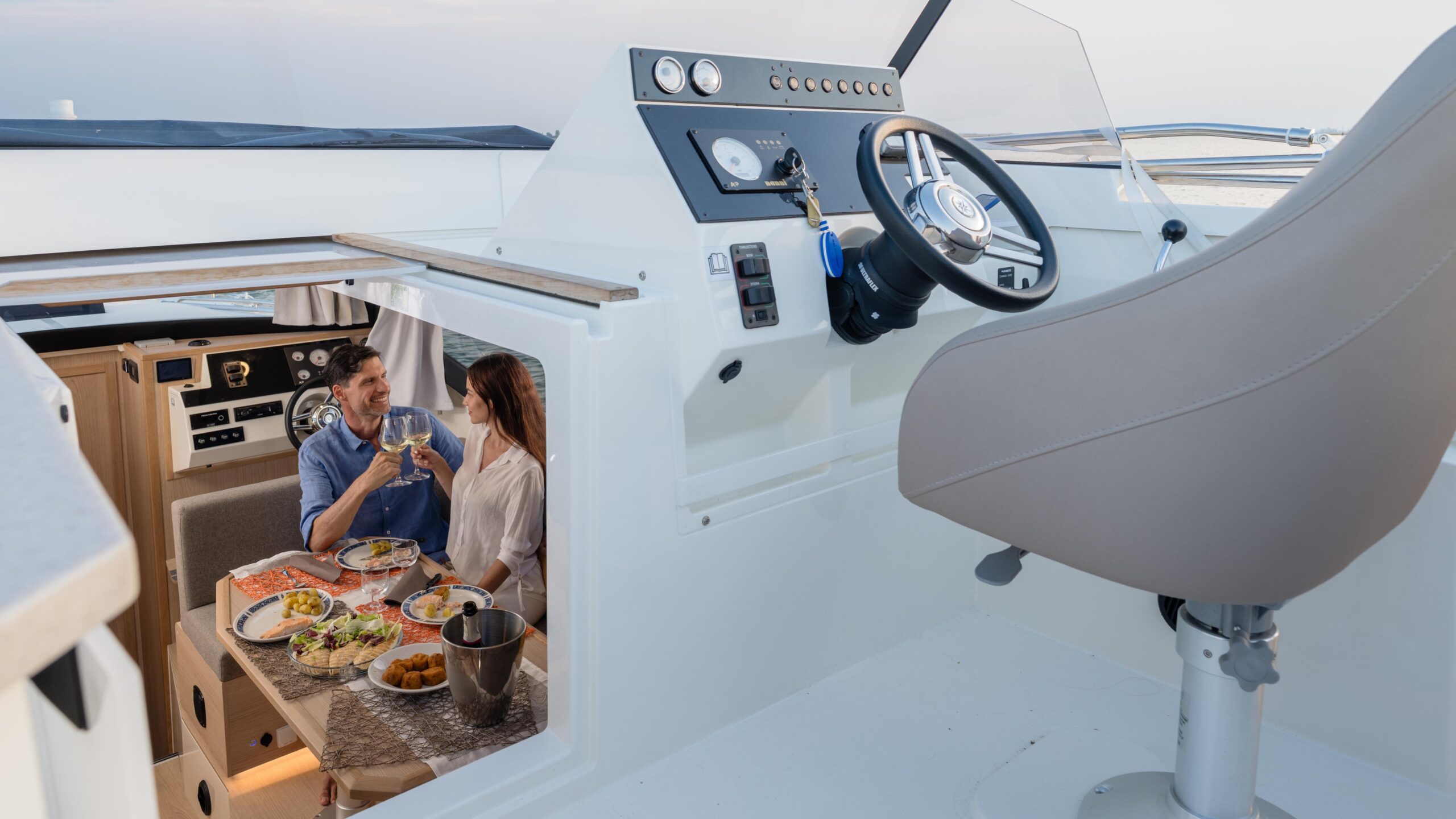 Family enjoying houseboat adventure