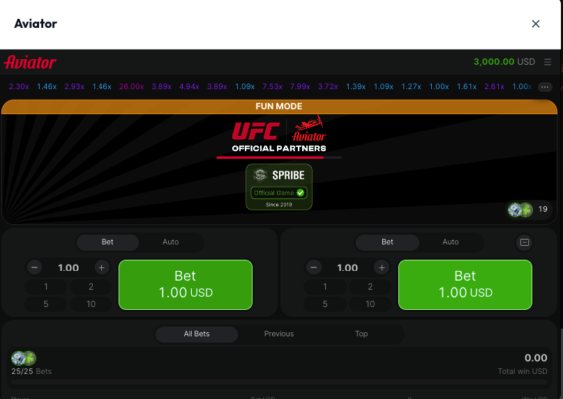 Screenshot des Spielinterfaces mit Multiplikator-Kurve